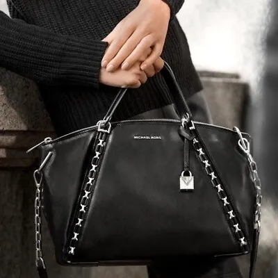 MICHAEL KORS Women's SADIE MK Black Patent Leather LG TZ Satchel Bag 30F7SAES3A • $89.99