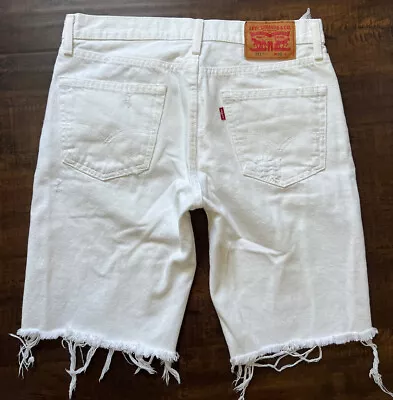 Levi’s 511 Unisex VINTAGE DESTROYED DENIM SHORTS Zip Fly White Sz 32 • $18.79