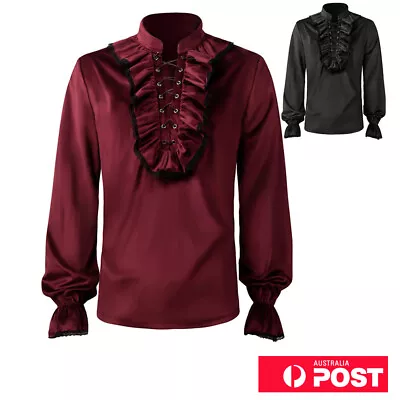 Men's Ruffled Velvet Shirt Vintage Medieval Steam Punk Victorian Attire Vampire • $31.52