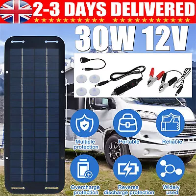 30W Solar Panel Kit Trickle Battery Charger DC 12V For Car Van Caravan Boat UK • £12.99