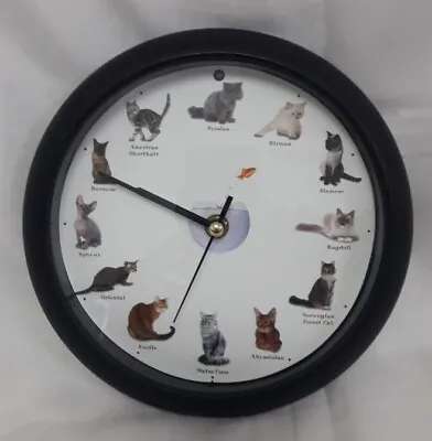 Vintage Quartz Cat Clock With 12 Different Cat Meow Sounds Black Trim 8  • $59.96
