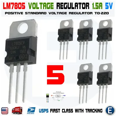 5 X LM7805 L7805 7805 IC Positive Voltage Regulator 5V 1.5A TO-220 USA • $3.78