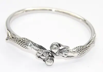 Handcrafted .925 Sterling Silver Oxidized Twin Mermaid Cuff Bracelet Open 7.5  • $89.77
