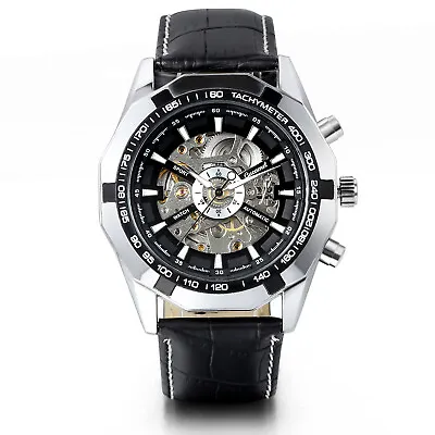 Mens Business Mechanical Automatic Watch Leather Band Sports Analog Wrist Watch • $21.84