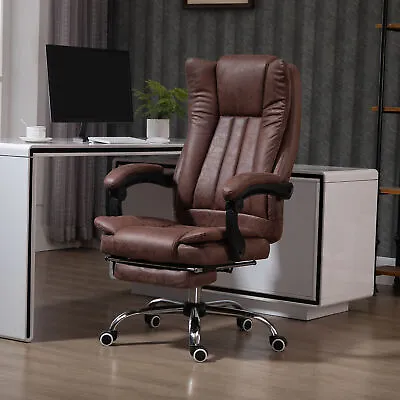 Executive Office Chair Computer Swivel Chair For Home With Arm Footrest Brown • £129.99