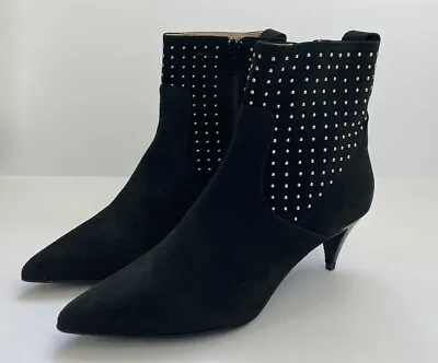 NWT ZARA WOMENS BLACK LEATHER ANKLE BOOTS STUDDED POINTED TOE Size 7.5US/38EU • $45