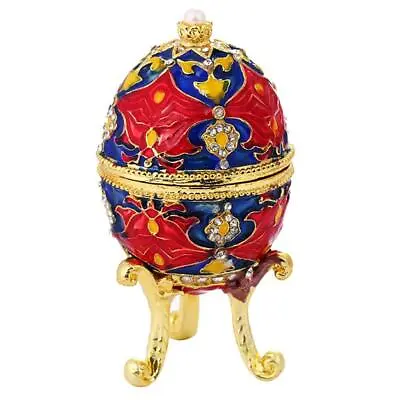 Red Enamel Faberge Easter Egg Jewelry Box Wedding Ring Storage Container • $30.14