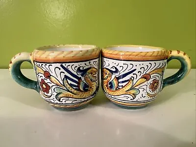 Deruta Raffaellesco Espresso Demitasse Cups Dragons Setx2 Majolica Italy (as Is) • $35