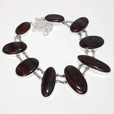 925 Silver Plated-Iron Tiger Eye Ethnic Big Cluster Necklace Jewelry 18  GW • $11.99