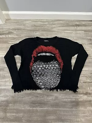 $34.95 • Buy Lauren Moshi Lips Graphic Long Sleeve Shirt Size XS Black Lightweight