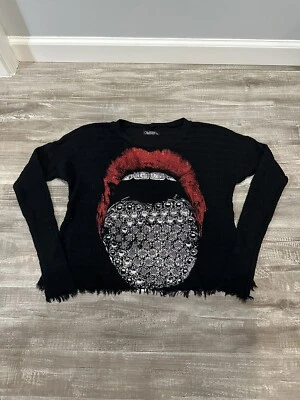 $34.95 • Buy Lauren Moshi Lips Graphic Long Sleeve Shirt Size XS Black Lightweight