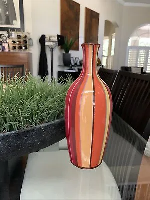 Toyo Mid Century Modern Vase Designed By Raymond Waites Orange Striped • $35