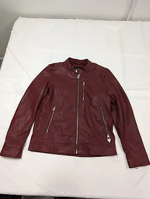Guess Men 'S Burgundy Moto Leather Jacket Size Medium • $49.50