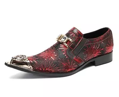 Mens Fashion Pointy Toe Sequins Metal Decor Diamante Loafers Party Leather Shoes • $111.04