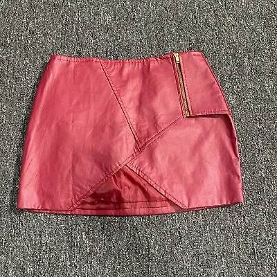 $29.99 • Buy Faux Leather Red Skirt With Asymmetric Zipper Size S Womens