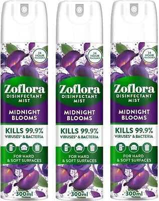 Zoflora Midnight Blooms Disinfectant Aerosol Air Freshener Spray - 3 X 300 Ml • £11.94