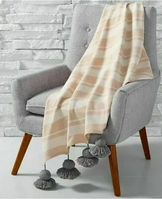 Martha Stewart Whim Blanket XL Big Tassels Bohemian Throw 50 X60'' Tan Ivory NWT • $32.39