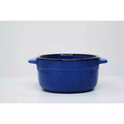 CYRK Vintage Ceramic Stone Crock Soup Bowl Speckled Blue & Black Rim • $16.41