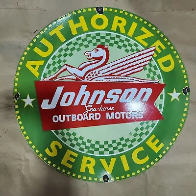 Johnson Outboard Porcelain Enamel Sign 30 Inches Round • $100