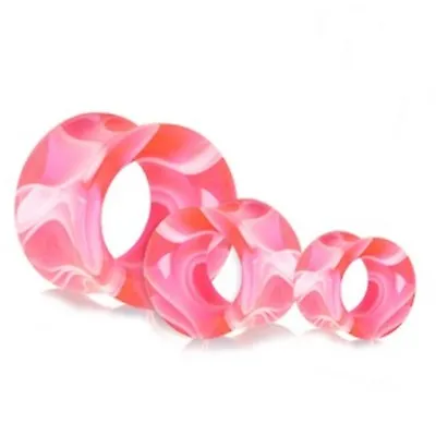 PAIR-Marble Pink UV Acrylic Double Flare Ear Tunnels 16mm/5/8  Gauge Body Jewel • $8.99