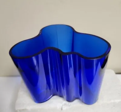 Alvar Aalto Cobalt Blue Art Glass Vase Littala Finland Nice! • $124.95