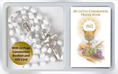 1st Holy Communion Rosary Beads Gift Girls Boys White Strong Links & Mini Book • £9.99