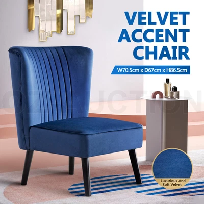 $119.95 • Buy Armchair Lounge Dining Chair Accent Armchair Retro Single Sofa Velvet Seat Blue