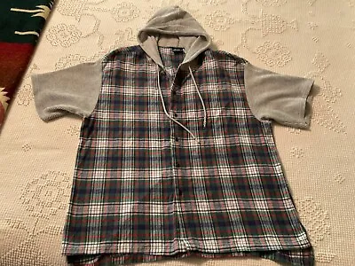 VTG 1990's Bon Homme Men's Large Flannel Front Short Sleeve Hoodie • $40