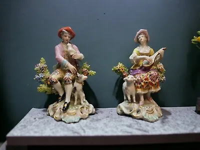 Chelsea Derby Style Pair Porcelain Figures Girl & Boy Gold Anchor Sign 19th C • £199.99