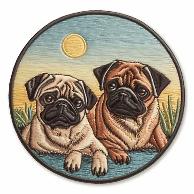 Pug Puppy Patch Embroidered Iron-on Applique For Clothing Canine K9 Sunset Pet • $5.87