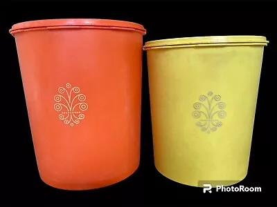 Vintage Tupperware Harvest Orange And Yellow Large Canisters Servalier With Lids • $19.97