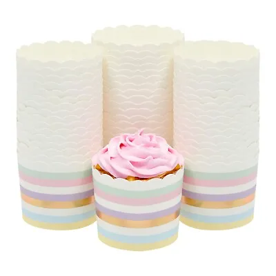 $12.99 • Buy 50 Pack Striped Cupcake Liners, Pastel Paper Baking Cups For Muffins, 2.2 In