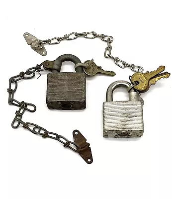 Vintage Master Padlock Lot - 2 Chained Master Locks With Lion Key No.1 Padlock R • $26