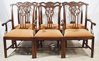 Lawsonia Chippendale Mahogany Dining Room Chairs Set Of 6 Made In Philadelphia • $1399