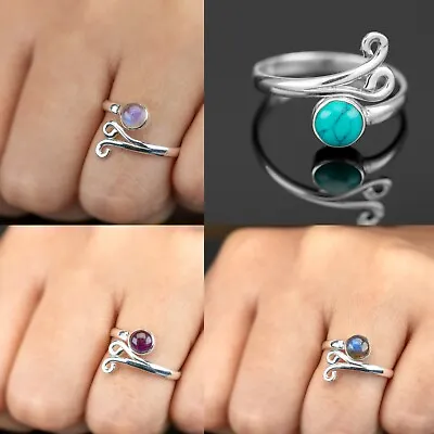 £11.99 • Buy Adjustable Sterling Silver Ladies Moonstone Turquoise Ring Boxed Gift Jewellery