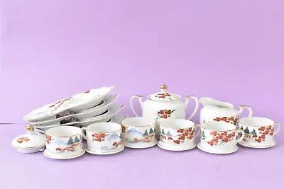 £49.99 • Buy 13 Piece Kutani China Made In Japan Red Floral Tea Set With Gold Accents.