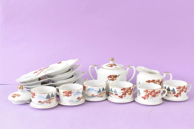 £49.99 • Buy 13 Piece Kutani China Made In Japan Red Floral Tea Set With Gold Accents.