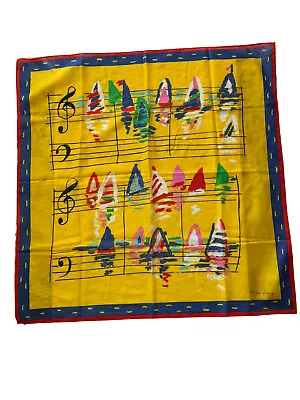 Vintage KEN DONE Sailboat Music Notes Scarf Cotton Collectors Item RARE EUC • £91.69