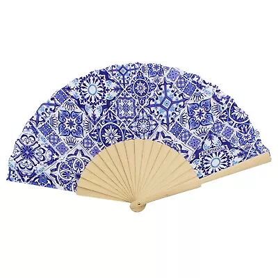 Tile Azulejo Themed Made In Portugal Wood Hand Fan • $19.95