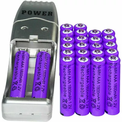 24x AAA 3A 1800mAh 1.2 V Ni-MH Rechargeable Battery Purple + AA AAA USB Charger • $16.97