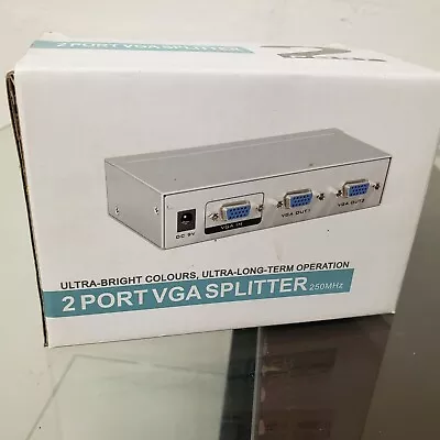 4XEM Powered VGA Splitter Amplifier Box 2 Port Share PC Monitor SVGA Video • $10.99