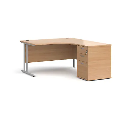 £325 • Buy Compact 1400mm Right Hand Corner Desk With 3 Drawer Desk High Pedestal