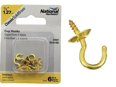 National Hardware N119-602 V2021 Cup Hook 1/2  Solid Brass (6-PACK) • $5.88