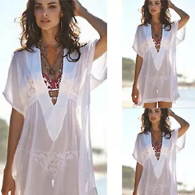 Women's Bikini Cover Up Swimwear Bathing Summer Beach Mini Dress Sundress Tops • $18.23