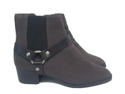 A/03# Ladies Mantaray - Grey 'Metal' Block Heel Chelsea Boots Size UK 4 • £24.99