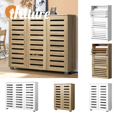 $119.90 • Buy Oikiture Shoes Rack Shoe Storage Cabinet Organiser Shelf Cupboard White Wooden