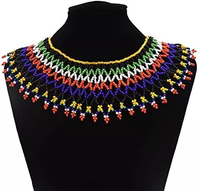 Multicolor African | African Jewelry| Zulu Beaded Bib | South African Statement  • $29.98