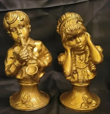 Vintage 1971 J Kendrick Universal Statuary Corp. Boy Girl Bust Statue Sax Art • $0.99