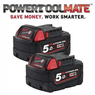 £123.99 • Buy Milwaukee M18B5 X2 *TWIN PACK* 18v 5.0Ah Li-ion Batteries - Genuine Uk Stock