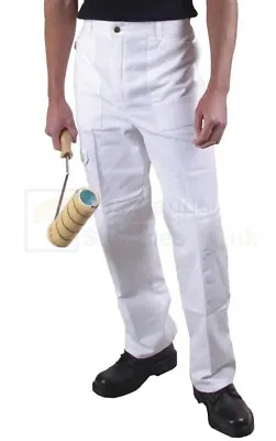 Maxim White Cotton Painter's Trousers XXL Waist 46-48 Elasticated Multi Pocket • £14
